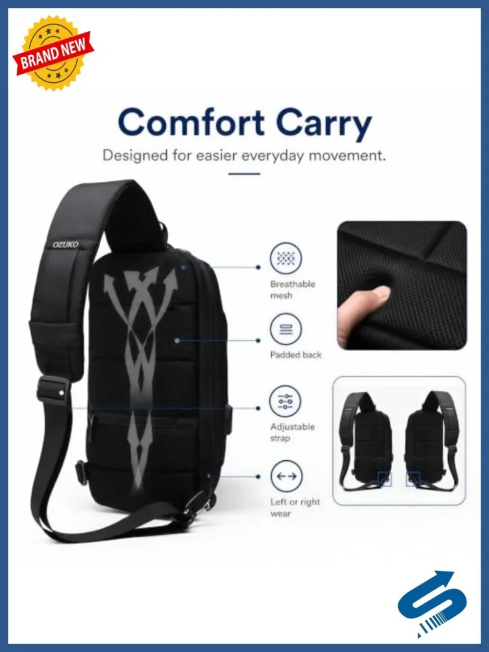 Anti-Theft Sling Backpack for Men - Waterproof Crossbody Bag with USB Port